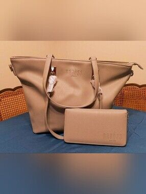 BENÓSS Milan Zippered Tote Bag & Matching Wallet Set - Neutral Taupe / Beige